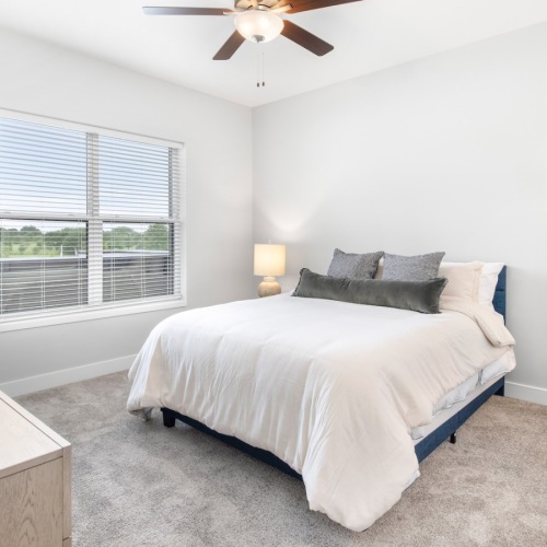 a bedroom with a bed and a dresser