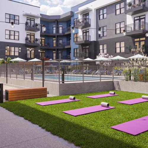 The essence of exceptional living yoga lawn near gated pool